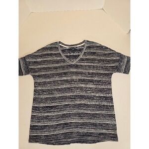 Calvin Klein Jeans‎ Striped Knit Top V Neck Short Sleeve Tunic Casual